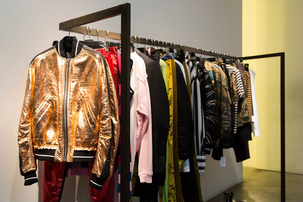 navy jacket grey pants